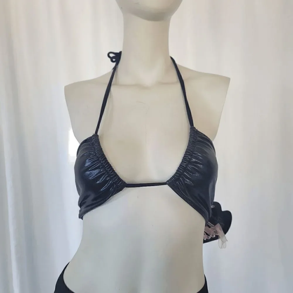 Beach Bunny womens metallic navy bikini top open tie back size XS